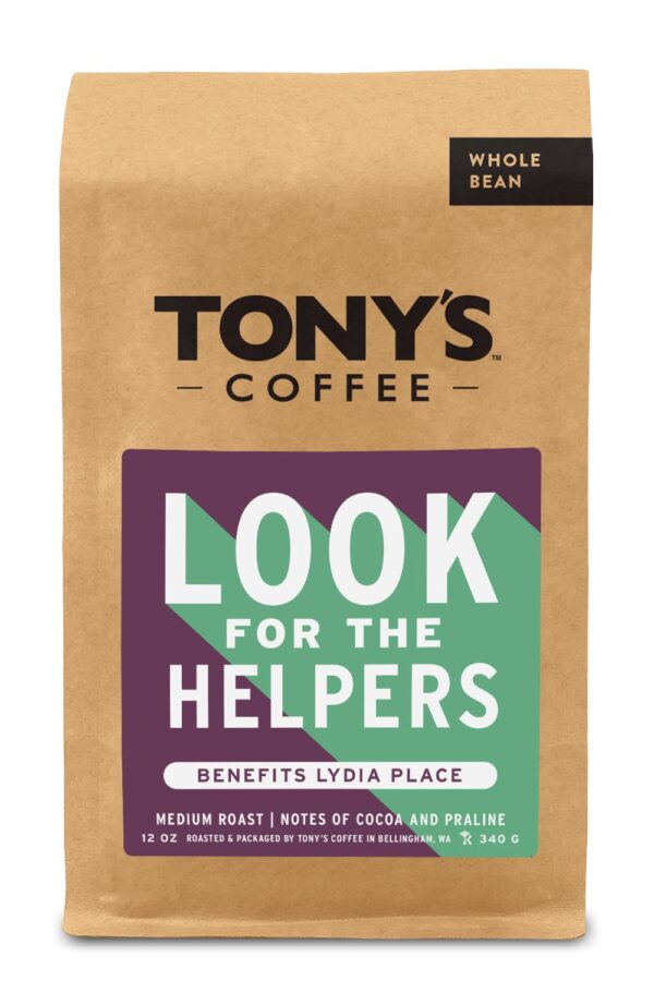 Bag of coffee that says, Look for the Helpers.